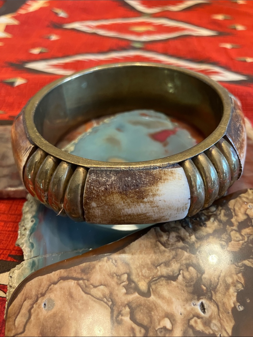 Hand Crafted Gold and Cream Textured Statement Bracelet